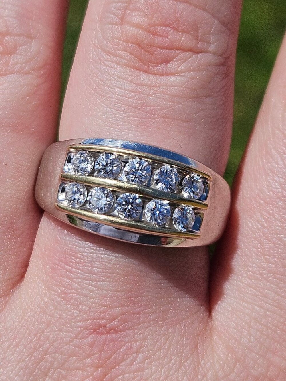 10K White Gold 2 Row Lab Grown Diamond Men's Wide Band Ring 11mm Wide Size 9.75